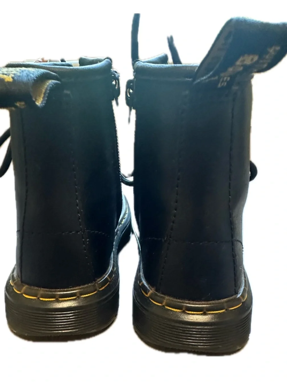 Dr. Martens Kids Black Lace-Up Boots with Yellow Stitching